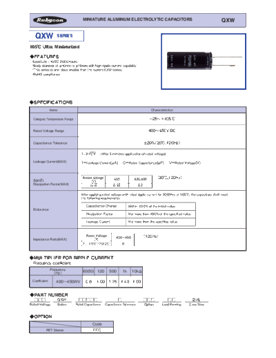 Rubycon e QXW  . Electronic Components Datasheets Passive components capacitors Datasheets Rubycon e_QXW.pdf