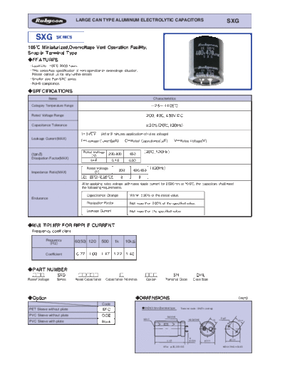 Rubycon e SXG snapin  . Electronic Components Datasheets Passive components capacitors Datasheets Rubycon e_SXG_snapin.pdf