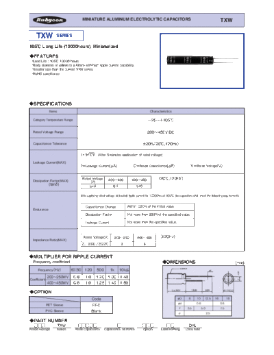 Rubycon e TXW  . Electronic Components Datasheets Passive components capacitors Datasheets Rubycon e_TXW.pdf