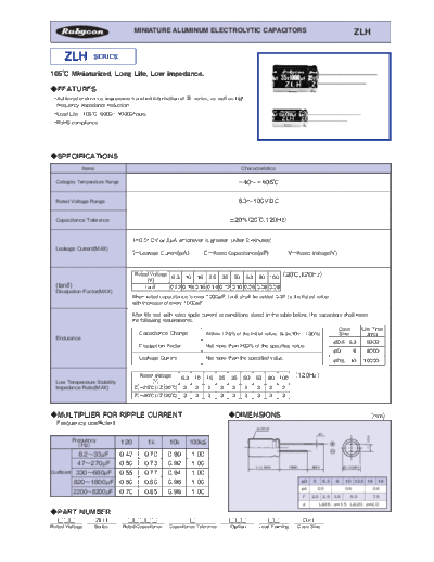 Rubycon e ZLH  . Electronic Components Datasheets Passive components capacitors Datasheets Rubycon e_ZLH.pdf