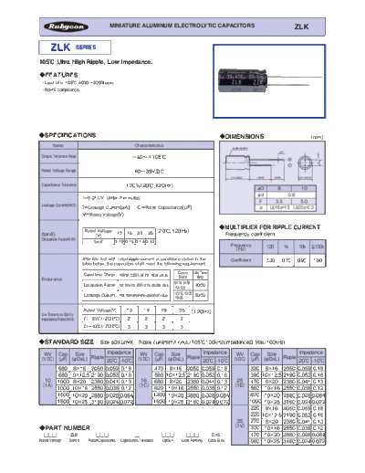 Rubycon e ZLK  . Electronic Components Datasheets Passive components capacitors Datasheets Rubycon e_ZLK.pdf