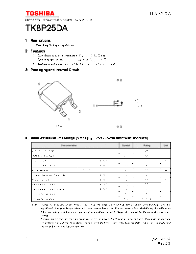 Toshiba tk8p25da 110706  . Electronic Components Datasheets Active components Transistors Toshiba tk8p25da_110706.pdf