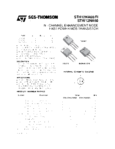 ST sth12na60  . Electronic Components Datasheets Active components Transistors ST sth12na60.pdf