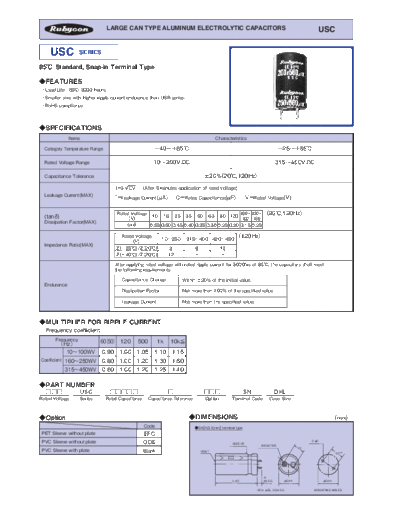 Rubycon e USC snapin  . Electronic Components Datasheets Passive components capacitors Datasheets Rubycon e_USC_snapin.pdf