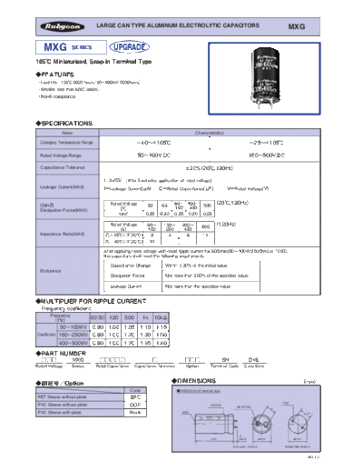 Rubycon e MXG snapin  . Electronic Components Datasheets Passive components capacitors Datasheets Rubycon e_MXG_snapin.pdf