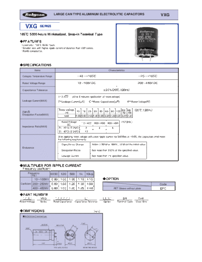 Rubycon e VXG snapin  . Electronic Components Datasheets Passive components capacitors Datasheets Rubycon e_VXG_snapin.pdf