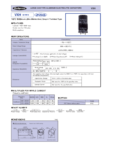 Rubycon e VXH snapin  . Electronic Components Datasheets Passive components capacitors Datasheets Rubycon e_VXH_snapin.pdf