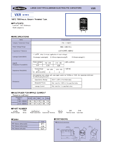 Rubycon e VXR snapin  . Electronic Components Datasheets Passive components capacitors Datasheets Rubycon e_VXR_snapin.pdf
