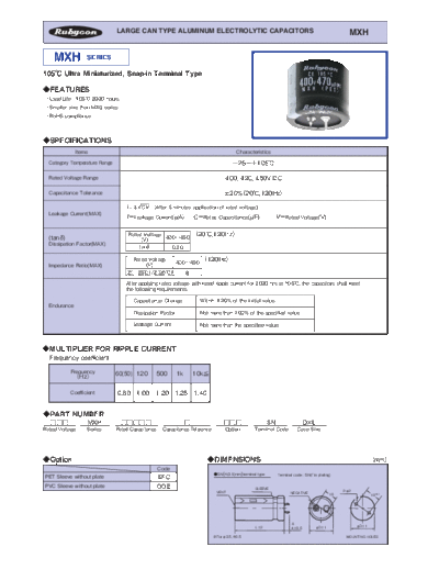 Rubycon e MXH snapin  . Electronic Components Datasheets Passive components capacitors Datasheets Rubycon e_MXH_snapin.pdf