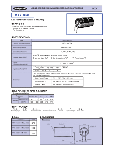 Rubycon e MXY  . Electronic Components Datasheets Passive components capacitors Datasheets Rubycon e_MXY.pdf