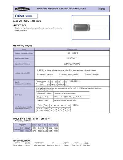 Rubycon e RX50  . Electronic Components Datasheets Passive components capacitors Datasheets Rubycon e_RX50.pdf