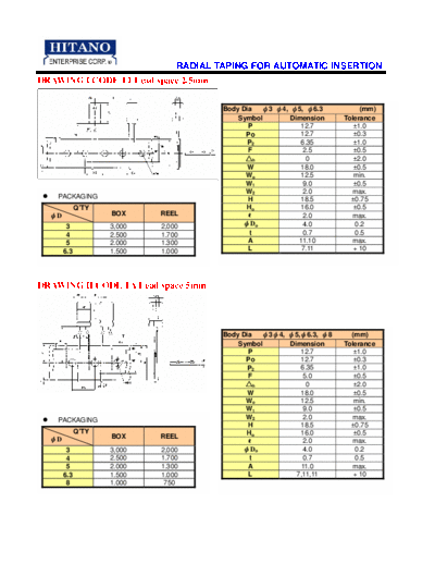 Hitano RADIAL TAPING Specification (E-RadialTap 080514)  . Electronic Components Datasheets Passive components capacitors CDD H Hitano RADIAL TAPING Specification (E-RadialTap_080514).pdf