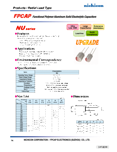 Polymer 2009fpcap catalog nu  . Electronic Components Datasheets Passive components capacitors Datasheets Nichicon Polymer 2009fpcap_catalog_nu.pdf