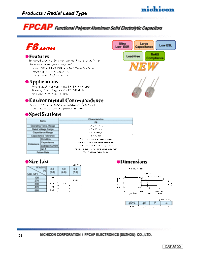 Polymer 2009fpcap catalog f8  . Electronic Components Datasheets Passive components capacitors Datasheets Nichicon Polymer 2009fpcap_catalog_f8.pdf