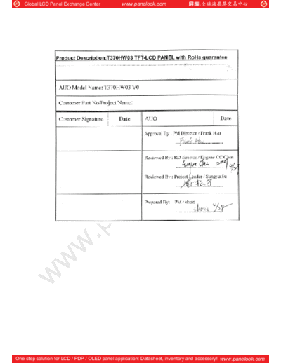 . Various Panel AUO T370HW03 V0 0 [DS]  . Various LCD Panels Panel_AUO_T370HW03_V0_0_[DS].pdf