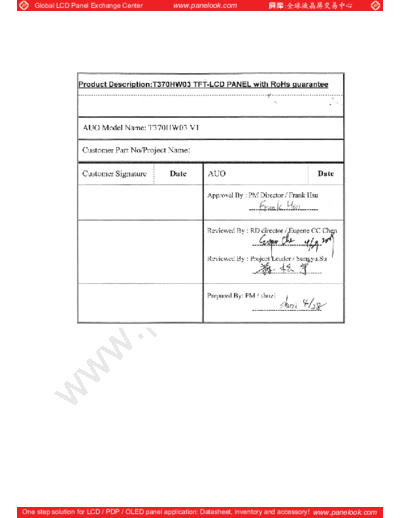 . Various Panel AUO T370HW03 V1 0 [DS]  . Various LCD Panels Panel_AUO_T370HW03_V1_0_[DS].pdf