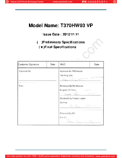 . Various Panel AUO T370HW03 VP 0 [DS]  . Various LCD Panels Panel_AUO_T370HW03_VP_0_[DS].pdf