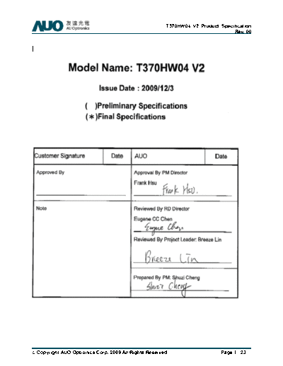 . Various Panel AUO T370HW04 V2 CELL 0 [DS]  . Various LCD Panels Panel_AUO_T370HW04_V2_CELL_0_[DS].pdf