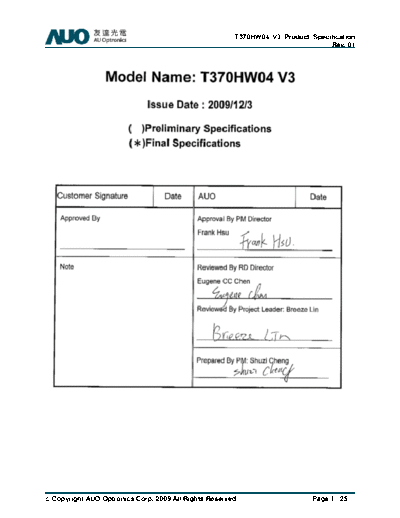 . Various Panel AUO T370HW04 V3 CELL 0 [DS]  . Various LCD Panels Panel_AUO_T370HW04_V3_CELL_0_[DS].pdf