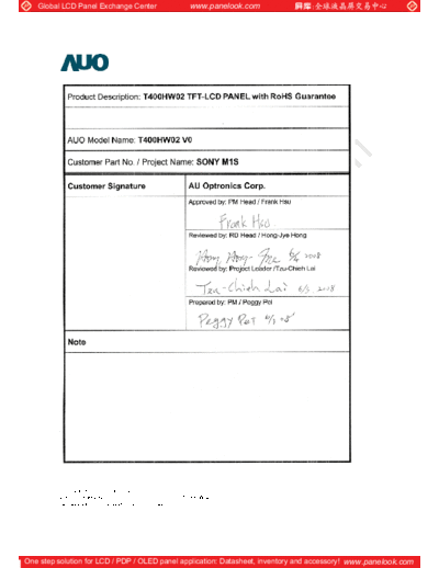 . Various Panel AUO T400HW02 V0 0 [DS]  . Various LCD Panels Panel_AUO_T400HW02_V0_0_[DS].pdf