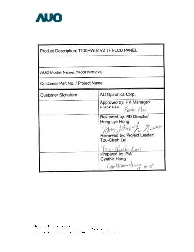 . Various Panel AUO T400HW02 V2 0 [DS]  . Various LCD Panels Panel_AUO_T400HW02_V2_0_[DS].pdf