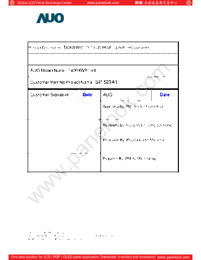 . Various Panel AUO T400XW01 V4 0 [DS]  . Various LCD Panels Panel_AUO_T400XW01_V4_0_[DS].pdf