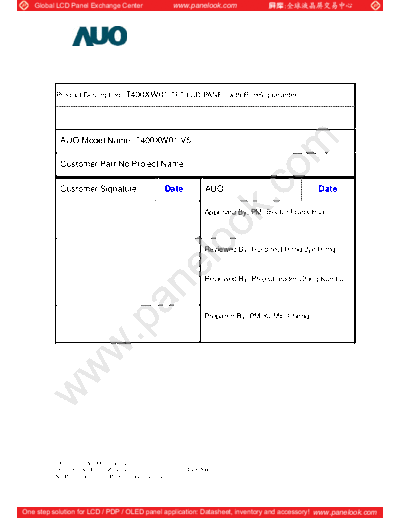 . Various Panel AUO T400XW01 V5 0 [DS]  . Various LCD Panels Panel_AUO_T400XW01_V5_0_[DS].pdf