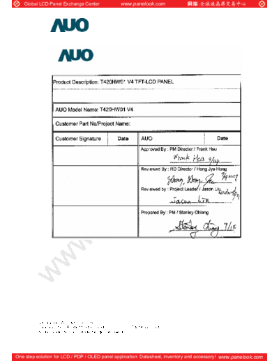 . Various Panel AUO T420HW01 V4 0 [DS]  . Various LCD Panels Panel_AUO_T420HW01_V4_0_[DS].pdf