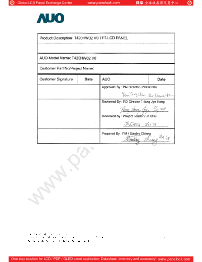 . Various Panel AUO T420HW02 V0 0 [DS]  . Various LCD Panels Panel_AUO_T420HW02_V0_0_[DS].pdf