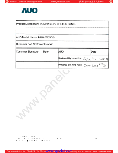 . Various Panel AUO T420HW03 V0 0 [DS]  . Various LCD Panels Panel_AUO_T420HW03_V0_0_[DS].pdf