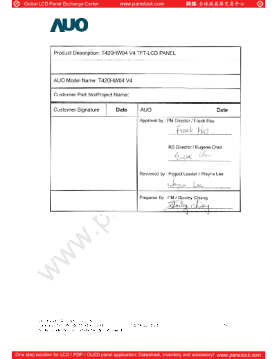 . Various Panel AUO T420HW04 V4 0 [DS]  . Various LCD Panels Panel_AUO_T420HW04_V4_0_[DS].pdf