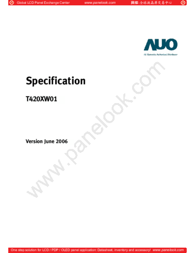 . Various Panel AUO T420XW01 V0 0 [DS]  . Various LCD Panels Panel_AUO_T420XW01_V0_0_[DS].pdf
