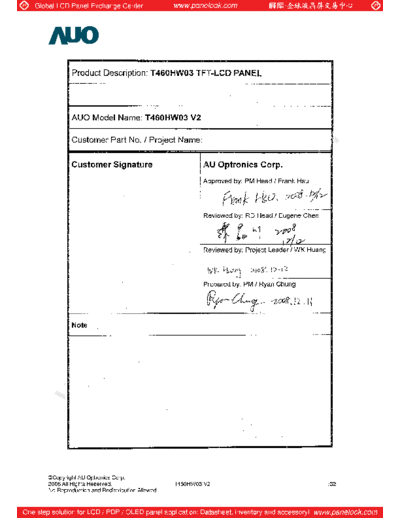 . Various Panel AUO T460HW03 V2 0 [DS]  . Various LCD Panels Panel_AUO_T460HW03_V2_0_[DS].pdf