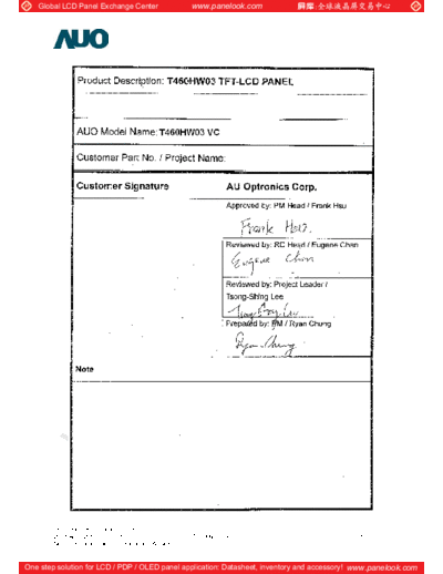 . Various Panel AUO T460HW03 V4 0 [DS]  . Various LCD Panels Panel_AUO_T460HW03_V4_0_[DS].pdf