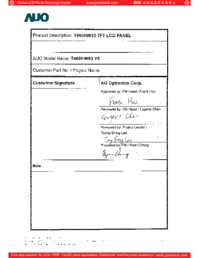 . Various Panel AUO T460HW03 V5 1 [DS]  . Various LCD Panels Panel_AUO_T460HW03_V5_1_[DS].pdf