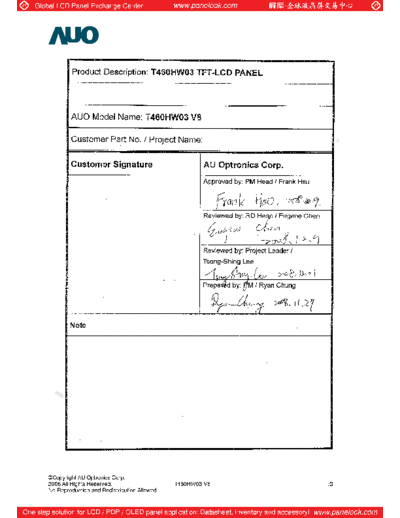 . Various Panel AUO T460HW03 V8 0 [DS]  . Various LCD Panels Panel_AUO_T460HW03_V8_0_[DS].pdf