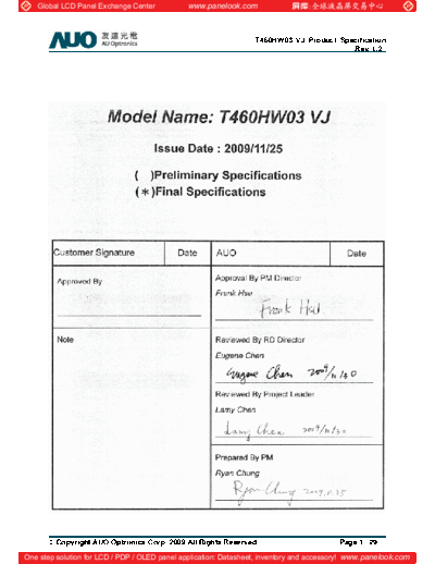 . Various Panel AUO T460HW03 VJ 1 [DS]  . Various LCD Panels Panel_AUO_T460HW03_VJ_1_[DS].pdf