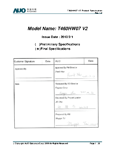 . Various Panel AUO T460HW07 V2 0 [DS]  . Various LCD Panels Panel_AUO_T460HW07_V2_0_[DS].pdf