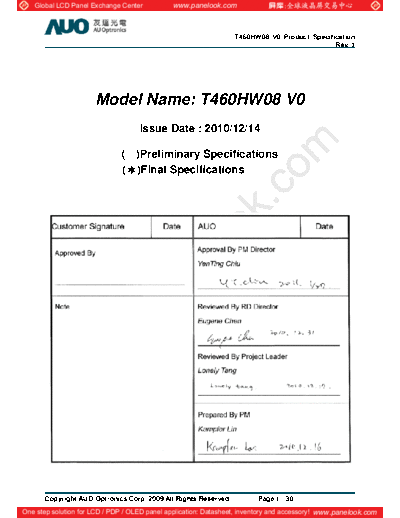 . Various Panel AUO T460HW08 V0 1 [DS]  . Various LCD Panels Panel_AUO_T460HW08_V0_1_[DS].pdf