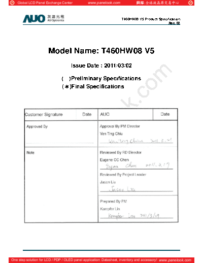 . Various Panel AUO T460HW08 V5 1 [DS]  . Various LCD Panels Panel_AUO_T460HW08_V5_1_[DS].pdf