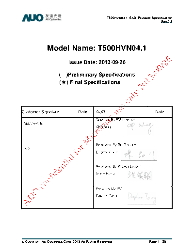 . Various Panel AUO T500HVN04-1 CELL 2 [DS]  . Various LCD Panels Panel_AUO_T500HVN04-1_CELL_2_[DS].pdf