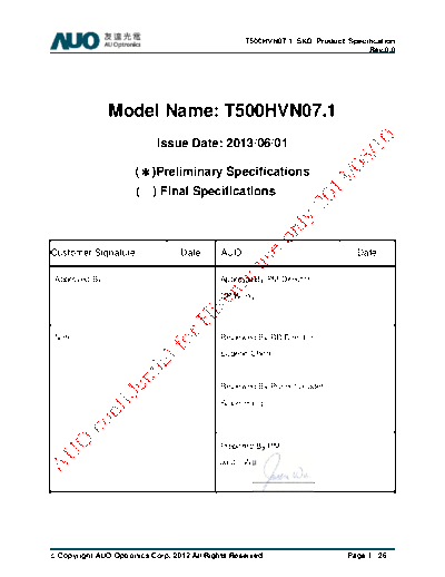 . Various Panel AUO T500HVN07-1 CELL 0 [DS]  . Various LCD Panels Panel_AUO_T500HVN07-1_CELL_0_[DS].pdf