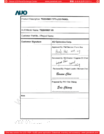 . Various Panel AUO T520HW01 V0 0 [DS]  . Various LCD Panels Panel_AUO_T520HW01_V0_0_[DS].pdf