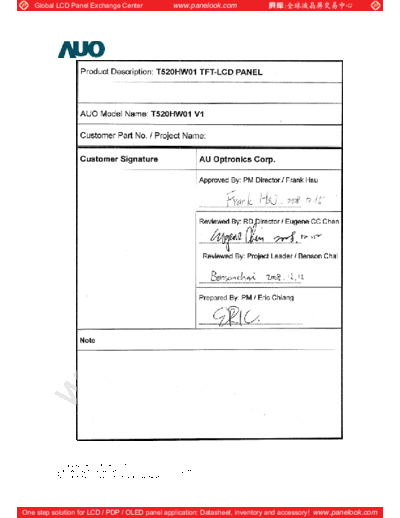 . Various Panel AUO T520HW01 V1 0 [DS]  . Various LCD Panels Panel_AUO_T520HW01_V1_0_[DS].pdf