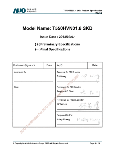 . Various Panel AUO T550HVN01-8 CELL 0 [DS]  . Various LCD Panels Panel_AUO_T550HVN01-8_CELL_0_[DS].pdf