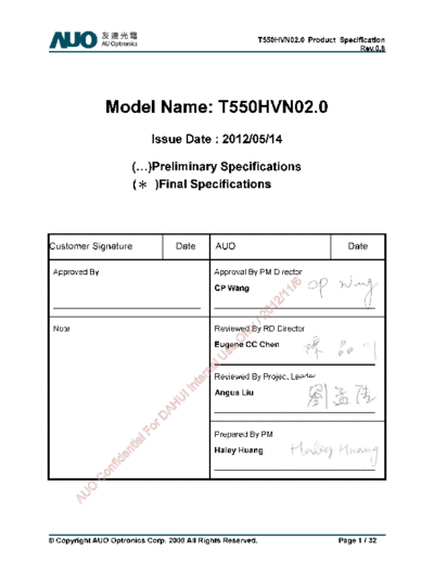 . Various Panel AUO T550HVN02-0 1 [DS]  . Various LCD Panels Panel_AUO_T550HVN02-0_1_[DS].pdf