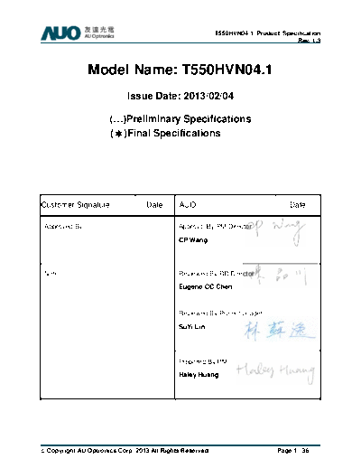 . Various Panel AUO T550HVN04-1 1 [DS]  . Various LCD Panels Panel_AUO_T550HVN04-1_1_[DS].pdf