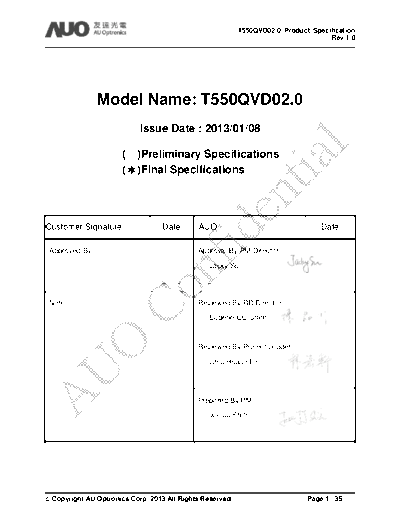. Various Panel AUO T550QVD02-0 CELL 0 [DS]  . Various LCD Panels Panel_AUO_T550QVD02-0_CELL_0_[DS].pdf