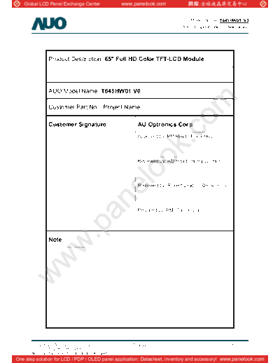 . Various Panel AUO T645HW01 V0 0 [DS]  . Various LCD Panels Panel_AUO_T645HW01_V0_0_[DS].pdf