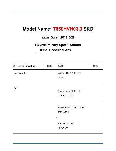 . Various Panel AUO T650HVN03-0 CELL 0 [DS]  . Various LCD Panels Panel_AUO_T650HVN03-0_CELL_0_[DS].pdf